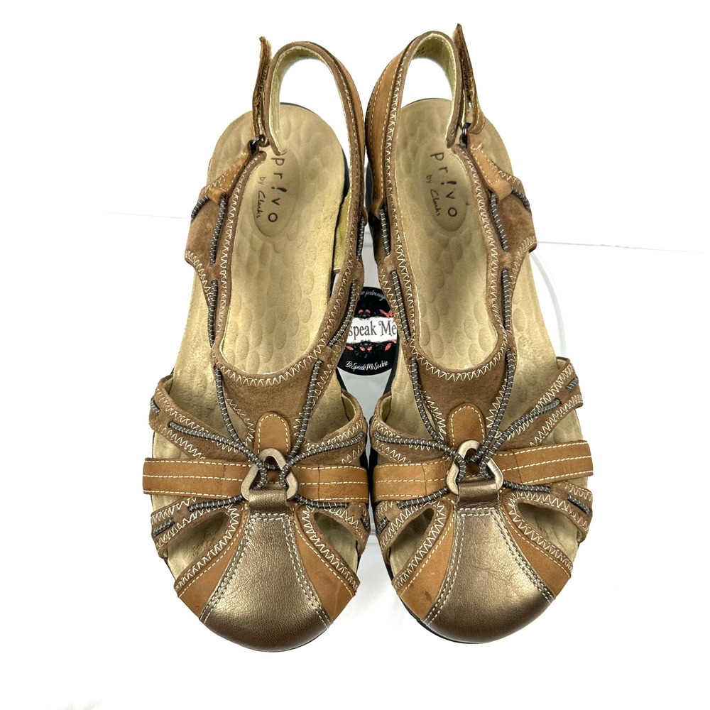 Privo by Clarks Leather Bungee Comfort Sport Sandals Women 8.5 Brown Bronze Boho